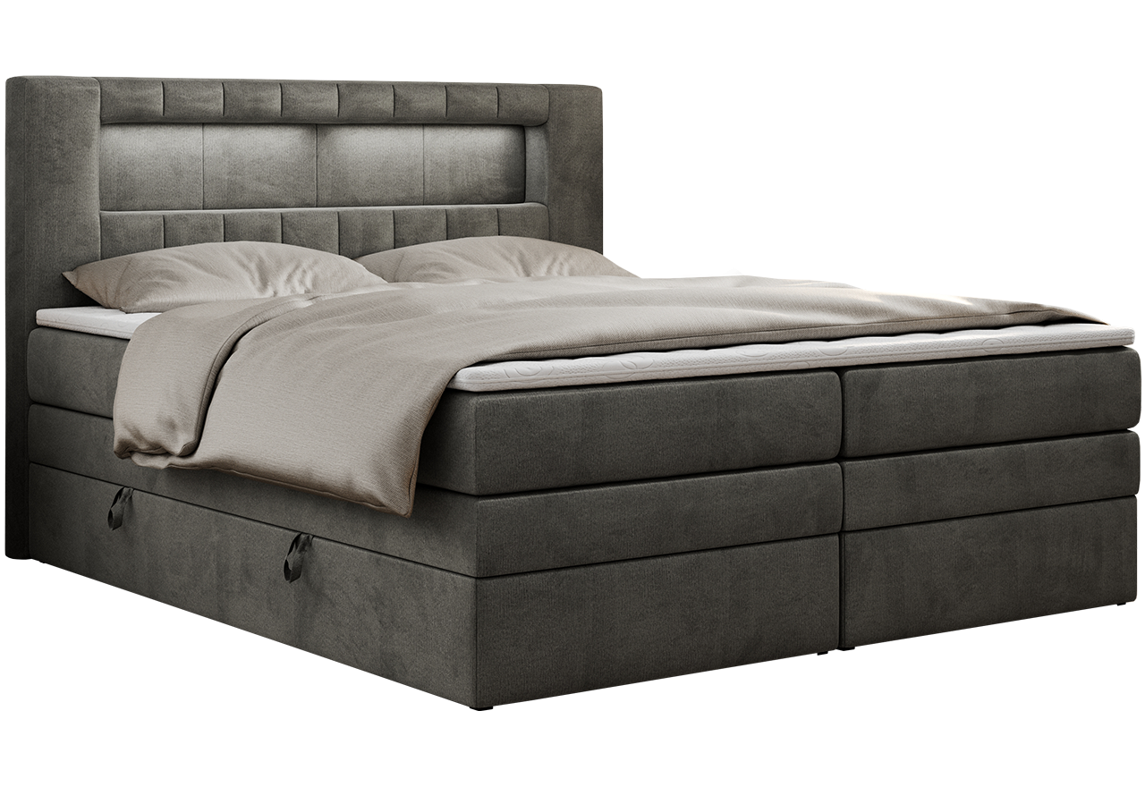 Łóżko kontynentalne GOLD 5 KING 160x200 - H4 - ciemnoszary, welwet