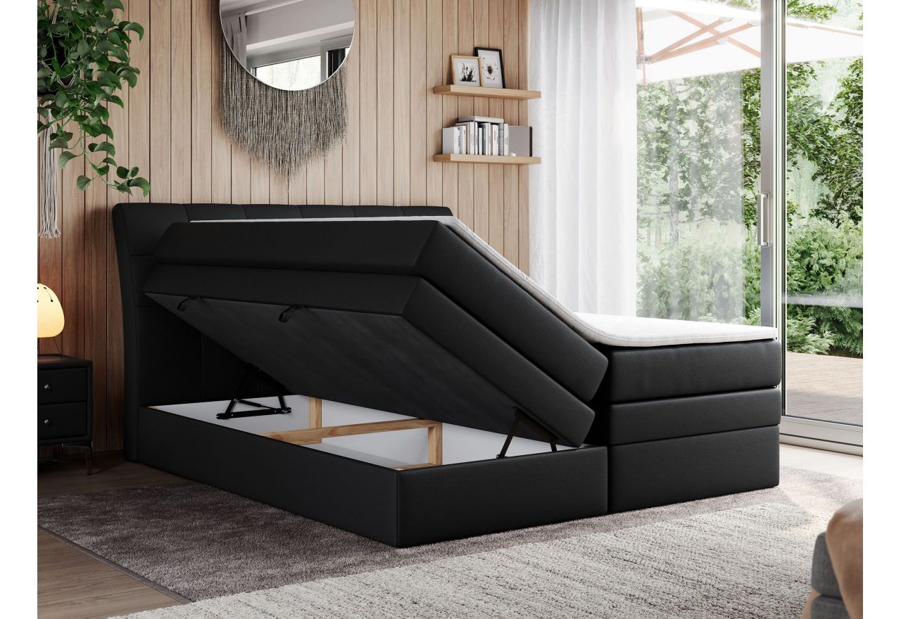 Łóżko kontynentalne GOLD 10 KING 160x200 - H3 - czarny, ekoskóra