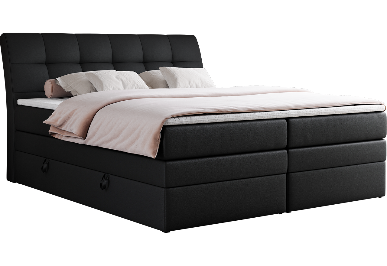Łóżko kontynentalne GOLD 10 KING 200x200 - H3 - czarny, ekoskóra