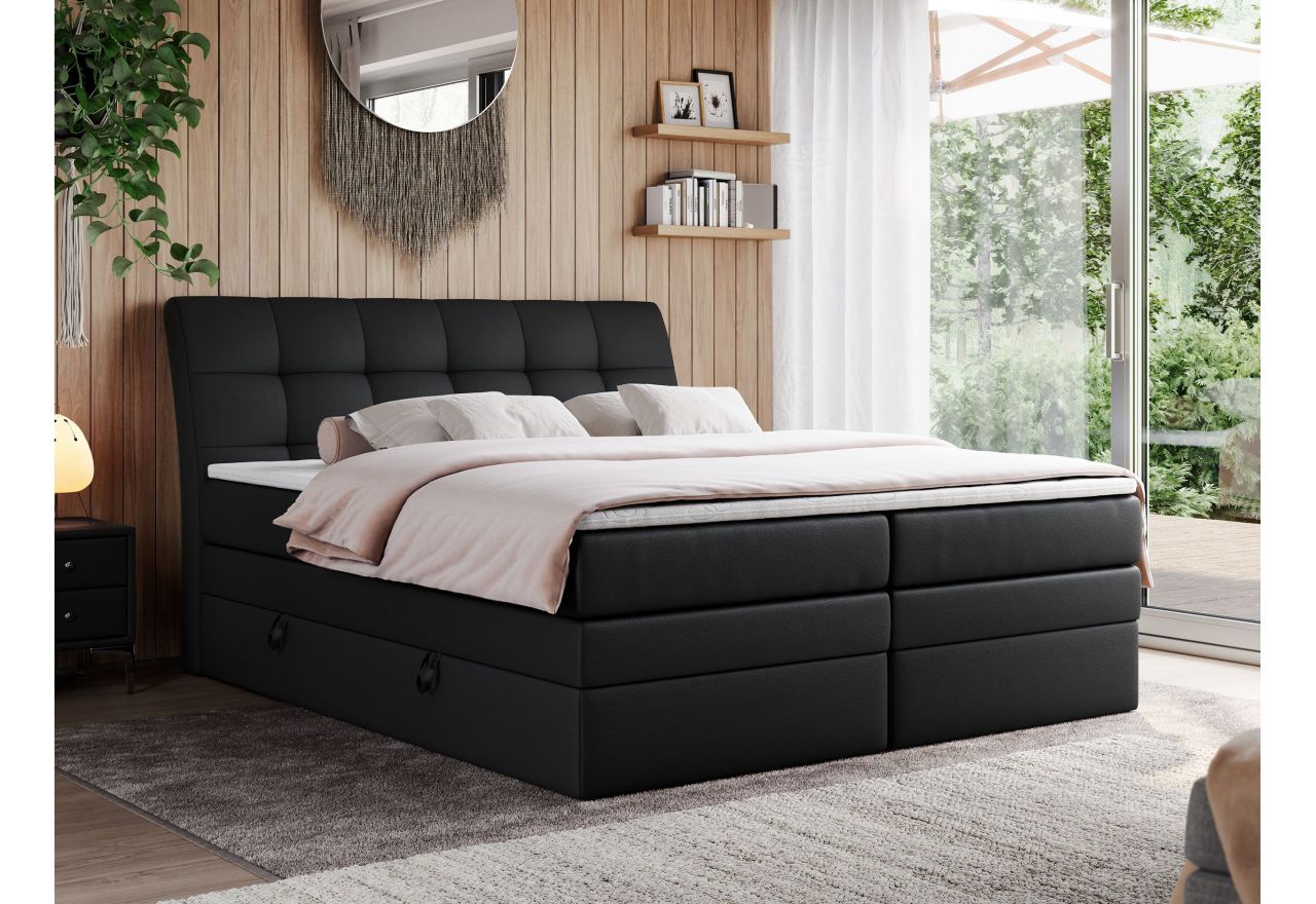 Łóżko kontynentalne GOLD 10 KING 140x200 - H4 - czarny, ekoskóra