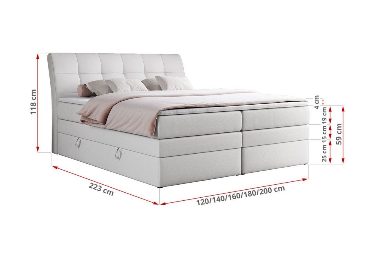 Łóżko kontynentalne GOLD 10 KING 120x200 - H3 - biały, ekoskóra