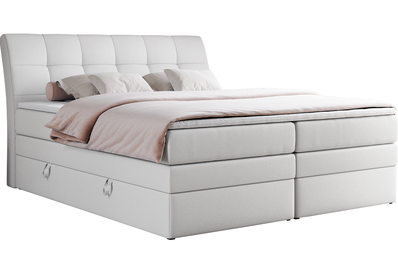 Łóżko kontynentalne GOLD 10 KING 140x200 - H3 - biały, ekoskóra