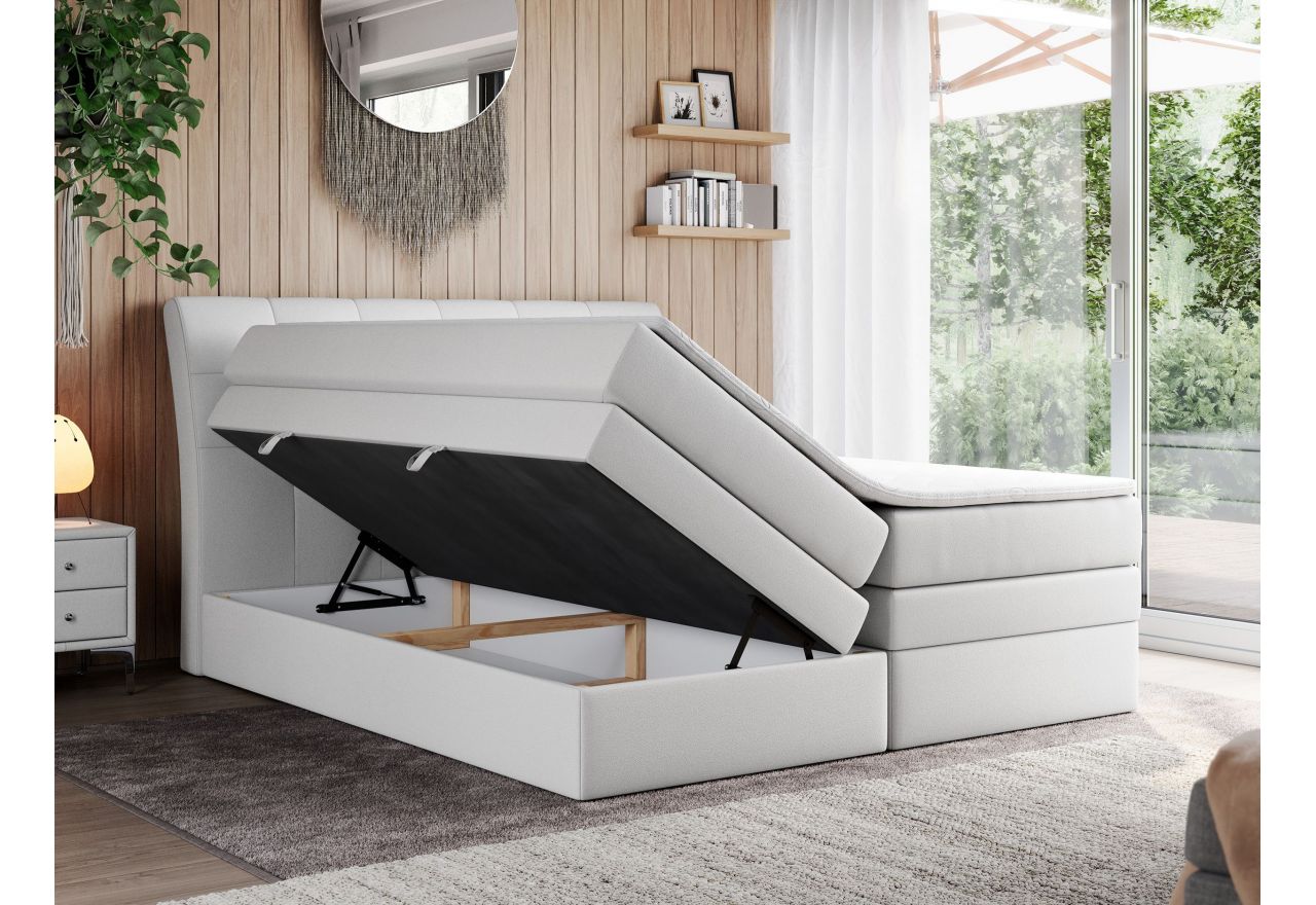 Łóżko kontynentalne GOLD 10 KING 140x200 - H3 - biały, ekoskóra