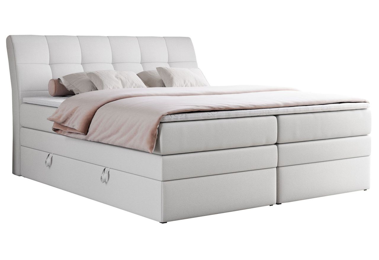 Łóżko kontynentalne GOLD 10 KING 180x200 - H3 - biały, ekoskóra