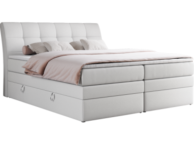 Łóżko kontynentalne GOLD 10 KING 140x200 - H4 - biały, ekoskóra