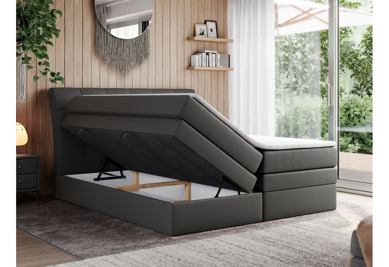 Łóżko kontynentalne GOLD 10 KING 160x200 - H3 - szary, ekoskóra