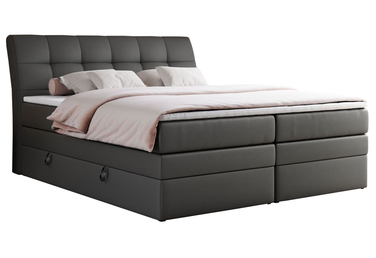 Łóżko kontynentalne GOLD 10 KING 180x200 - H3 - szary, ekoskóra