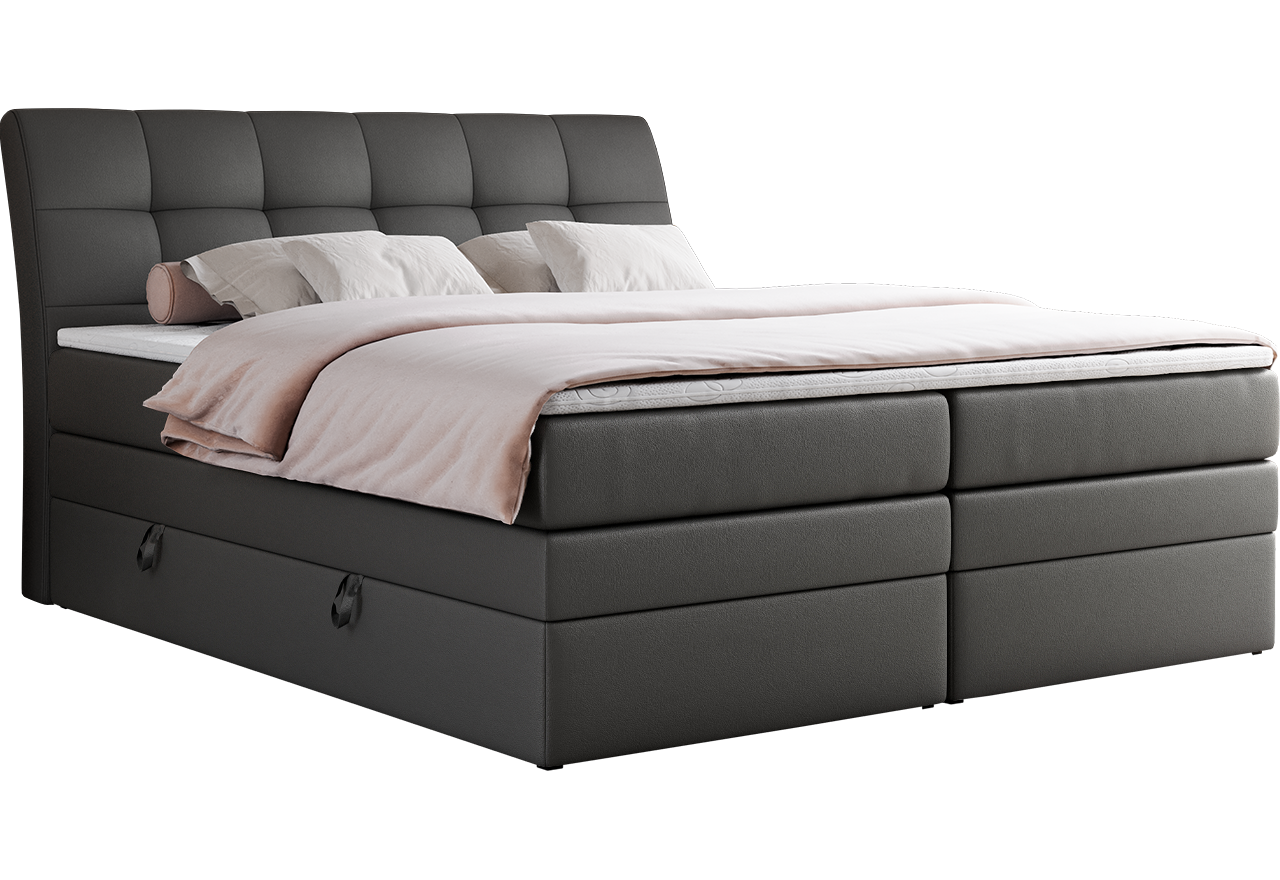 Łóżko kontynentalne GOLD 10 KING 200x200 - H3 - szary, ekoskóra