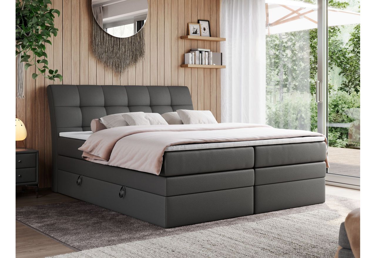 Łóżko kontynentalne GOLD 10 KING 140x200 - H4 - szary, ekoskóra