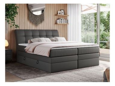 Łóżko kontynentalne GOLD 10 KING 160x200 - H4 - szary, ekoskóra