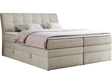 Łóżko kontynentalne GOLD 10 KING 140x200 - H4 - beżowy, welwet