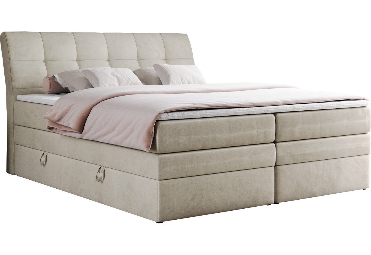 Łóżko kontynentalne GOLD 10 KING 140x200 - H4 - beżowy, welwet