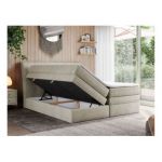 Łóżko kontynentalne GOLD 10 KING 160x200 - H4 - beżowy, welwet