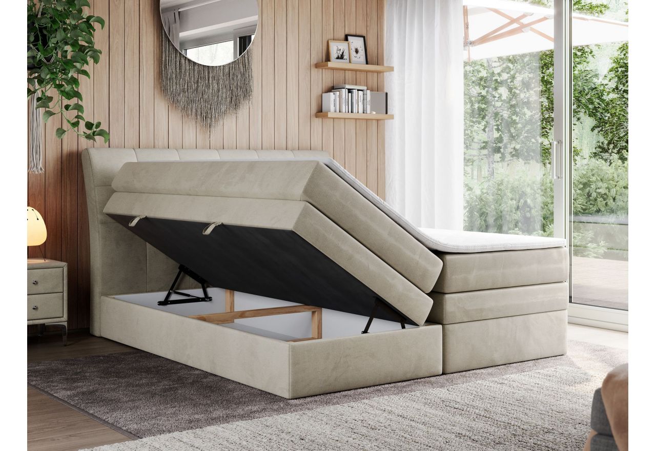 Łóżko kontynentalne GOLD 10 KING 180x200 - H4 - beżowy, welwet