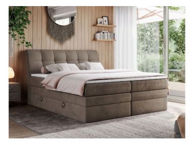 Łóżko kontynentalne GOLD 10 KING 180x200 - H4 - brązowy, welwet