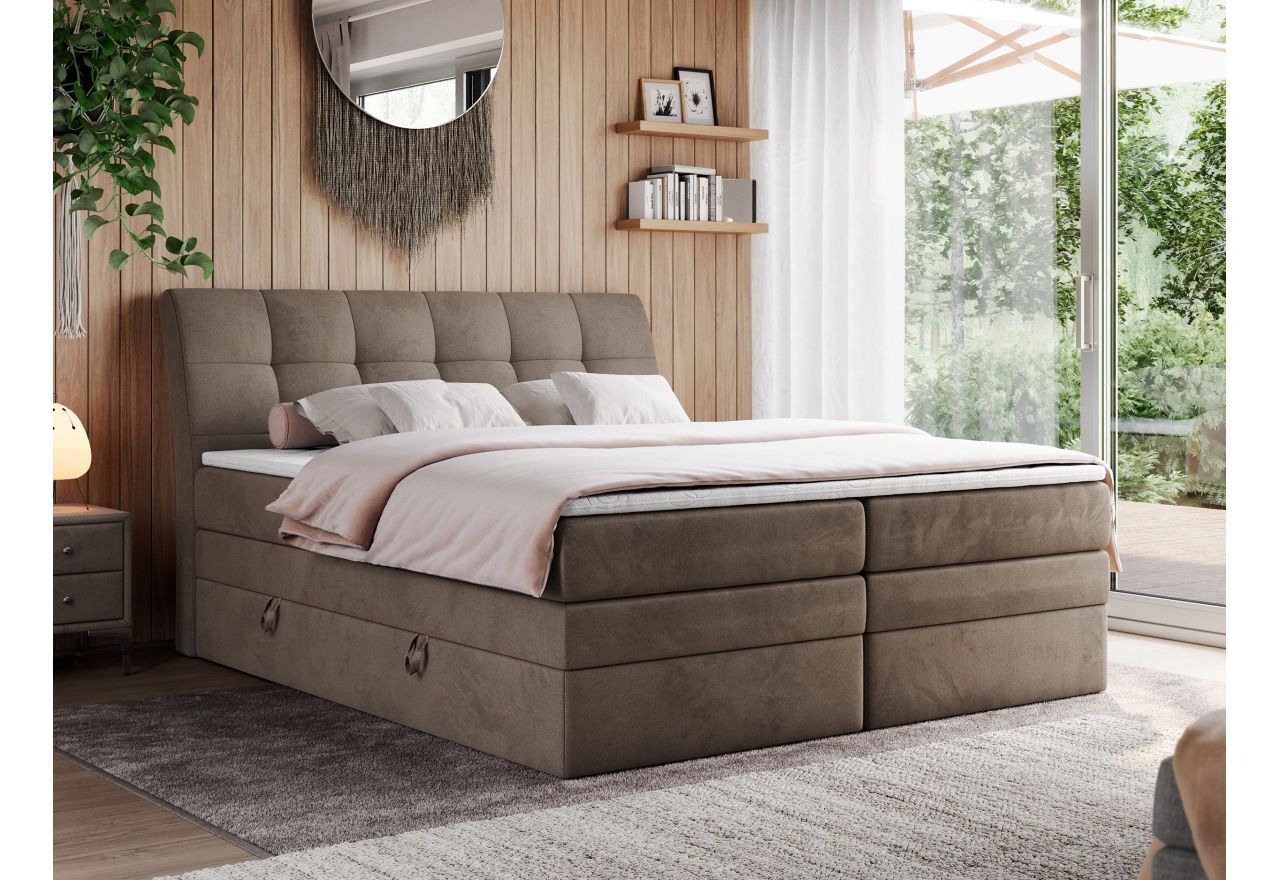 Łóżko kontynentalne GOLD 10 KING 200x200 - H4 - brązowy, welwet