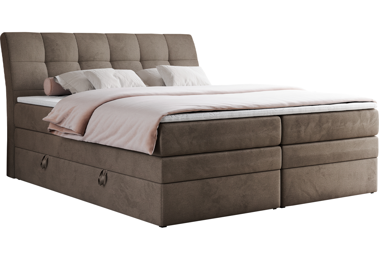 Łóżko kontynentalne GOLD 10 KING 200x200 - H4 - brązowy, welwet