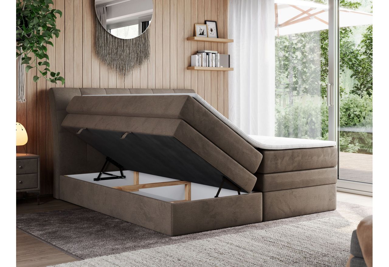 Łóżko kontynentalne GOLD 10 KING 160x200 - H4 - brązowy, welwet