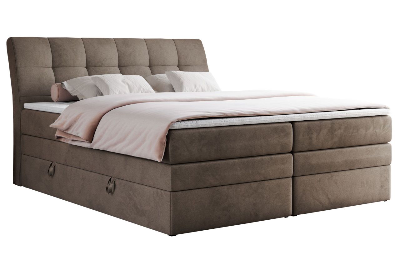 Łóżko kontynentalne GOLD 10 KING 180x200 - H4 - brązowy, welwet