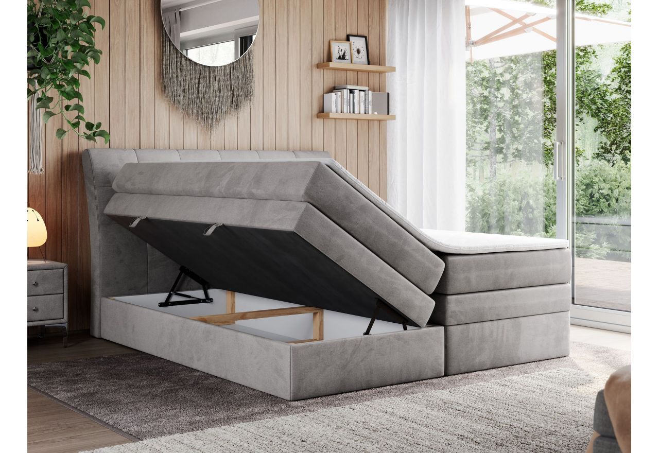 Łóżko kontynentalne GOLD 10 KING 160x200 - H3 - jasnoszary, welwet