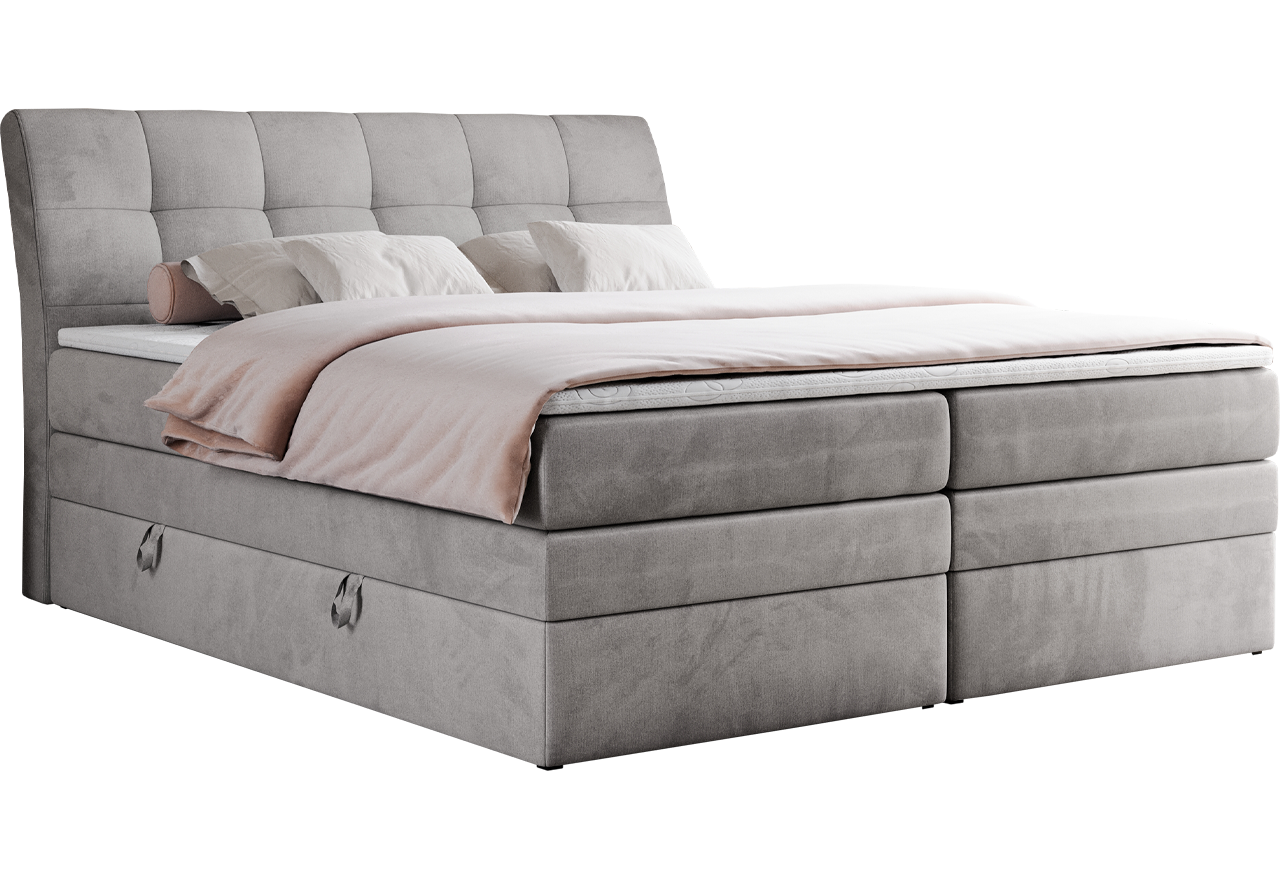 Łóżko kontynentalne GOLD 10 KING 200x200 - H3 - jasnoszary, welwet