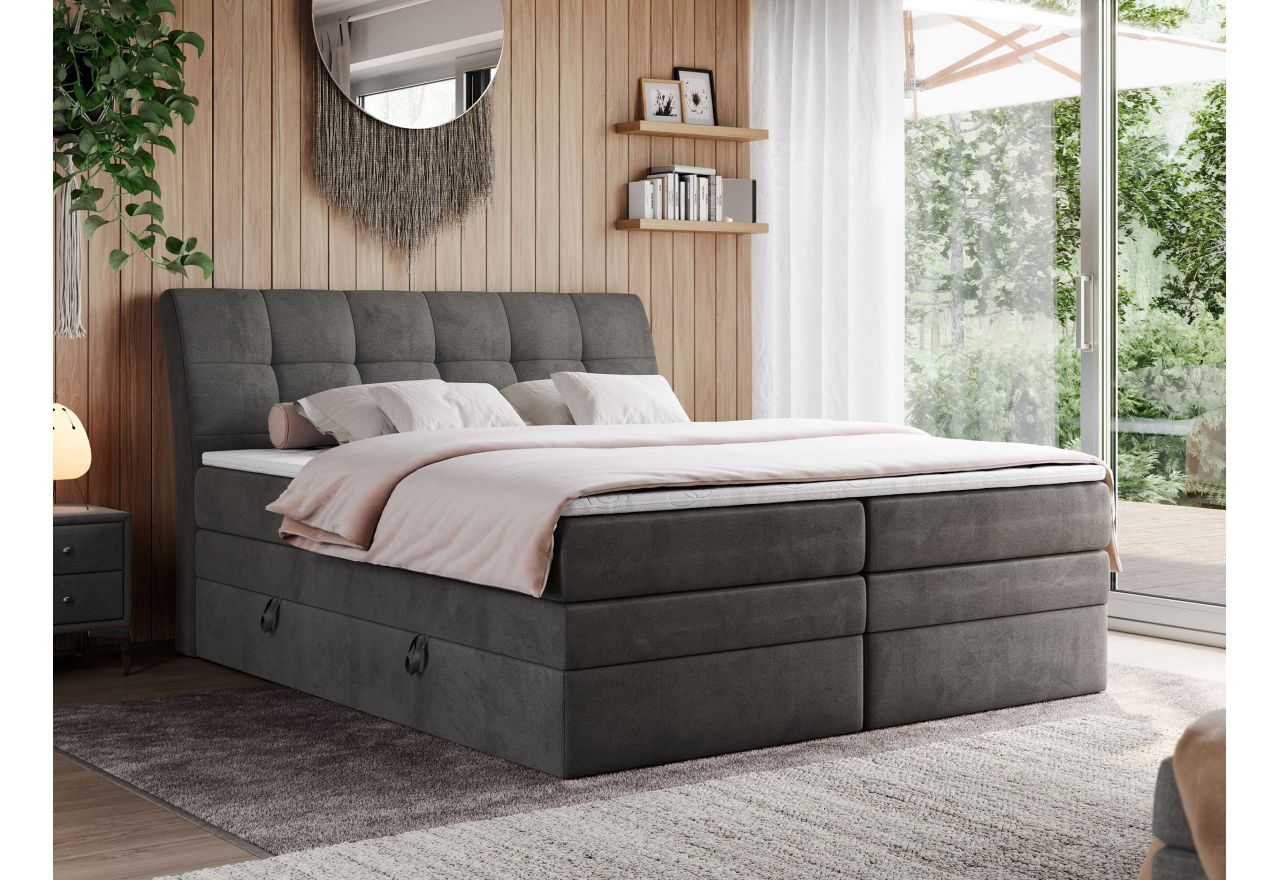 Łóżko kontynentalne GOLD 10 KING 140x200 - H4 - ciemnoszary, welwet