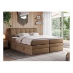 Łóżko kontynentalne GOLD 10 KING 140x200 - H3 - brązowy, ekoskóra