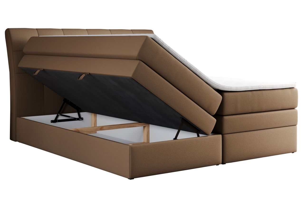 Łóżko kontynentalne GOLD 10 KING 140x200 - H3 - brązowy, ekoskóra