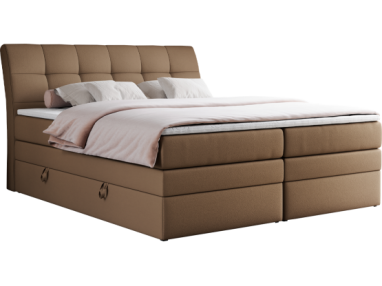 Łóżko kontynentalne GOLD 10 KING 180x200 - H3 - brązowy, ekoskóra