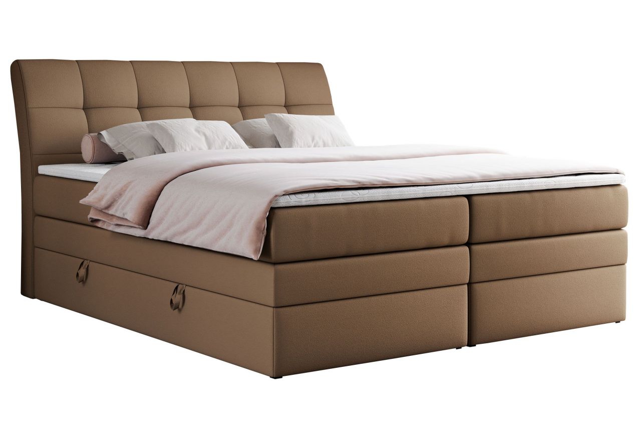 Łóżko kontynentalne GOLD 10 KING 180x200 - H3 - brązowy, ekoskóra