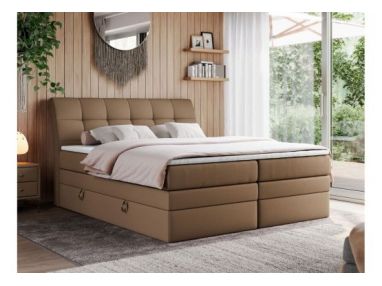 Łóżko kontynentalne GOLD 10 KING 200x200 - H3 - brązowy, ekoskóra