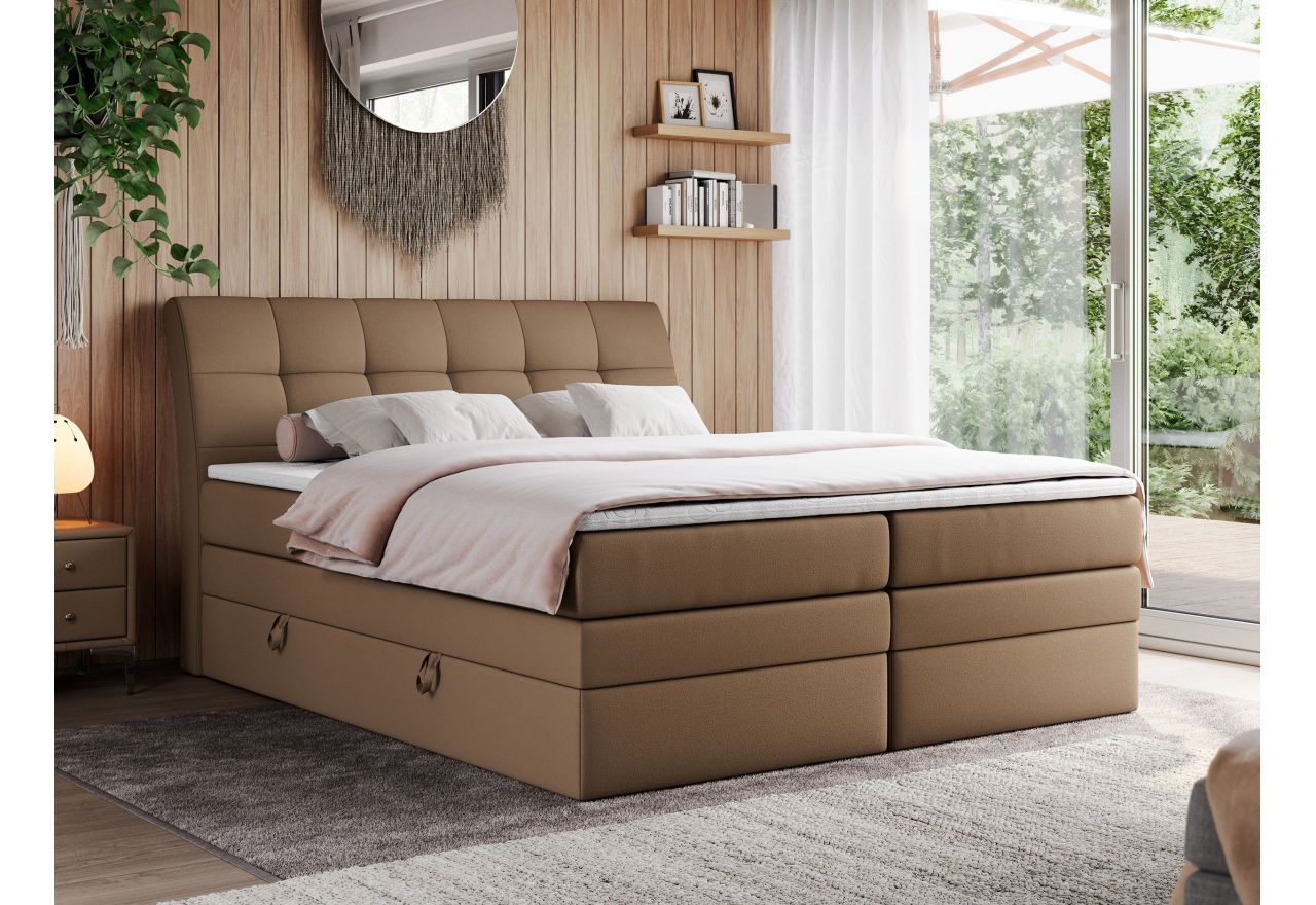 Łóżko kontynentalne GOLD 10 KING 140x200 - H4 - brązowy, ekoskóra