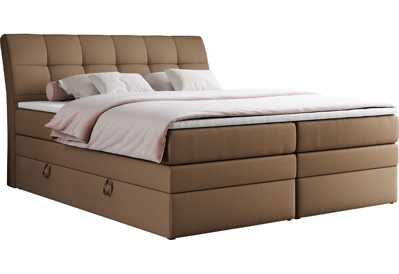 Łóżko kontynentalne GOLD 10 KING 140x200 - H4 - brązowy, ekoskóra