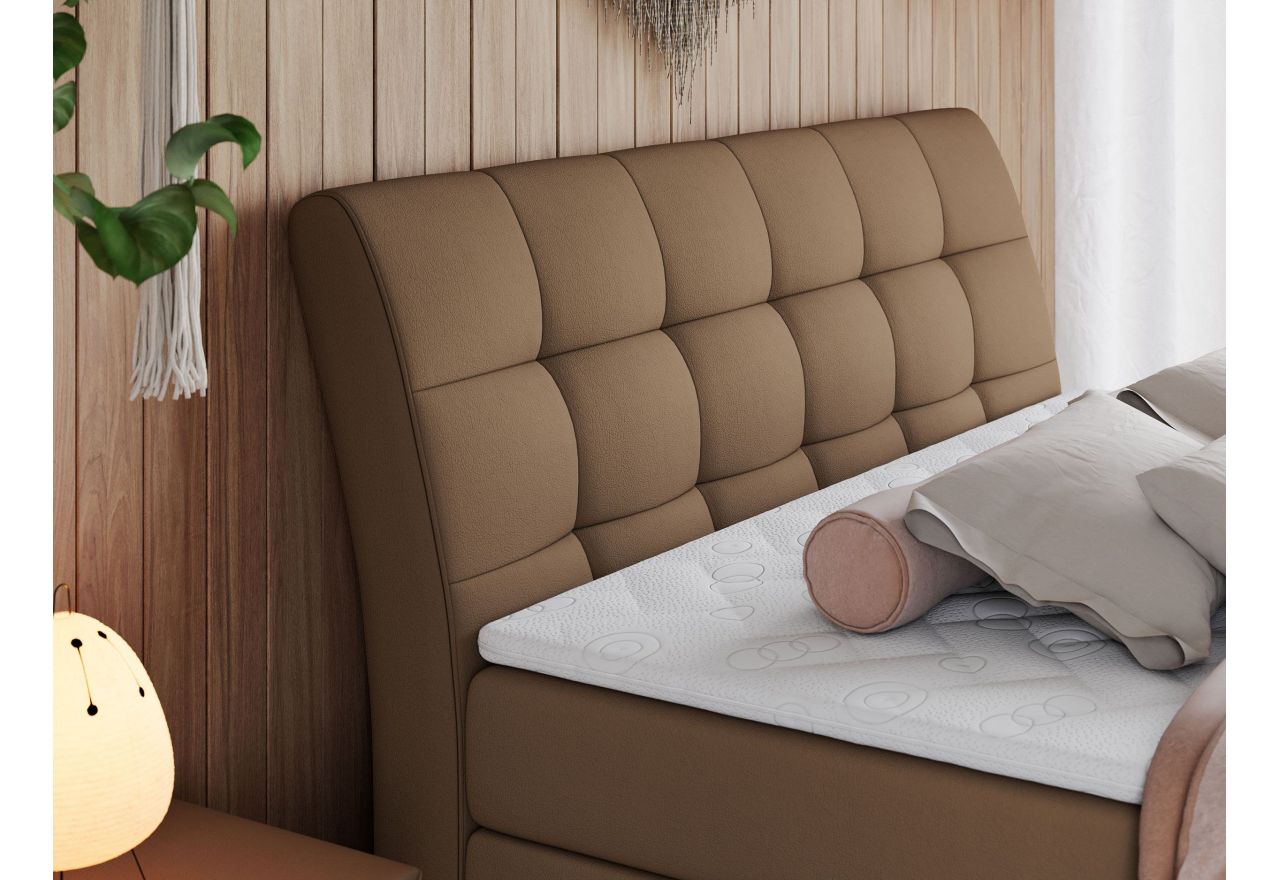 Łóżko kontynentalne GOLD 10 KING 140x200 - H4 - brązowy, ekoskóra