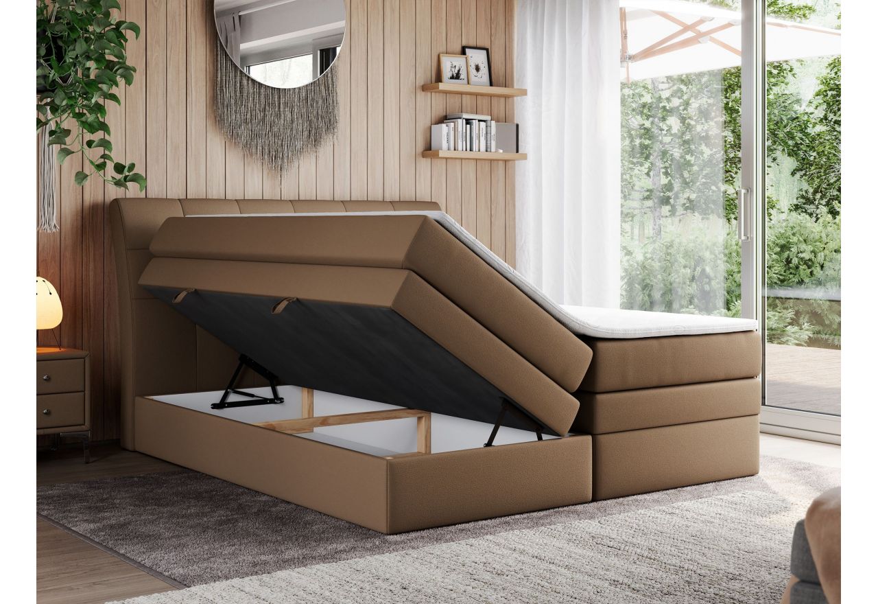 Łóżko kontynentalne GOLD 10 KING 200x200 - H4 - brązowy, ekoskóra