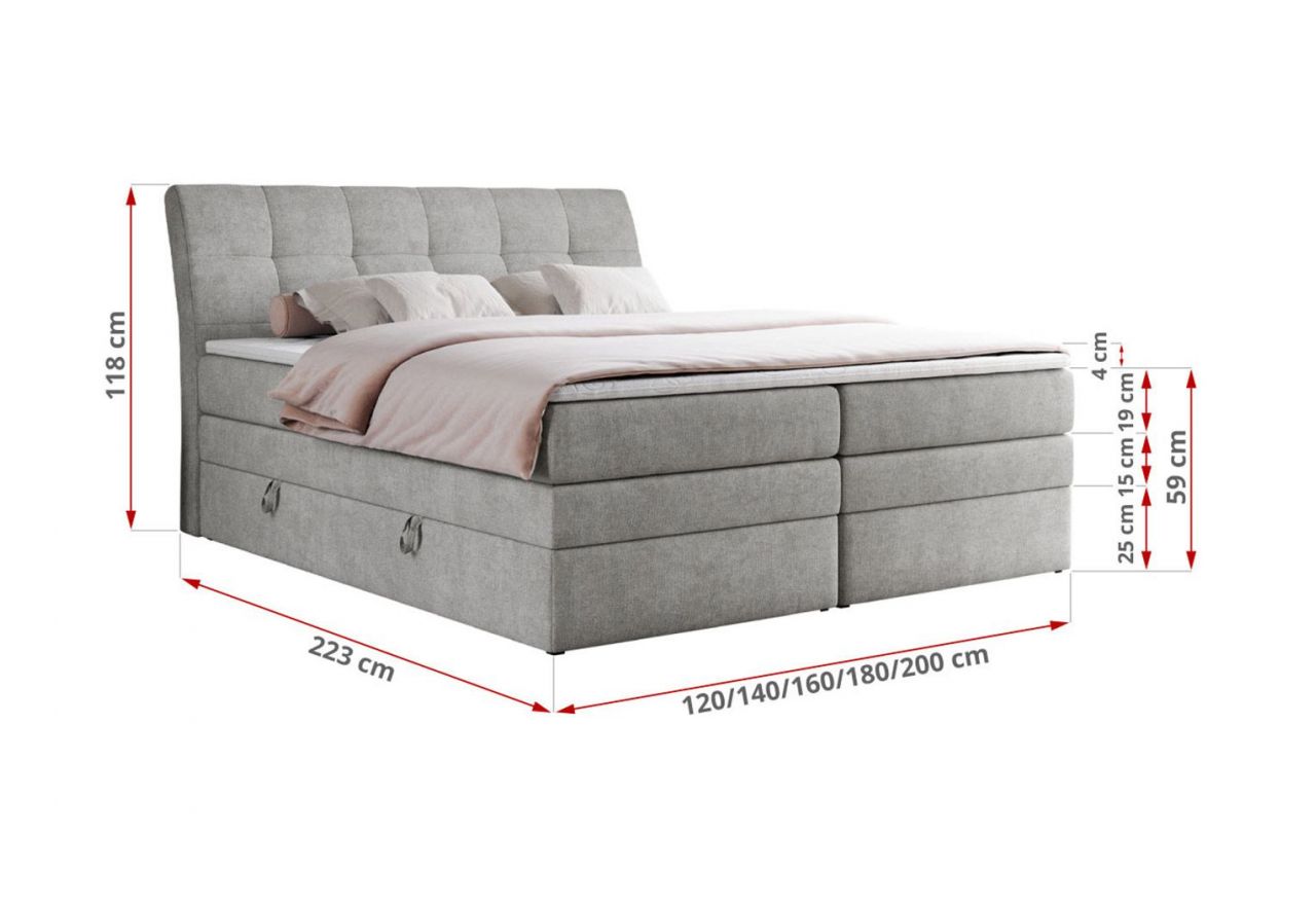Łóżko kontynentalne GOLD 10 KING 200x200 - H4 - jasnoszary, struktura