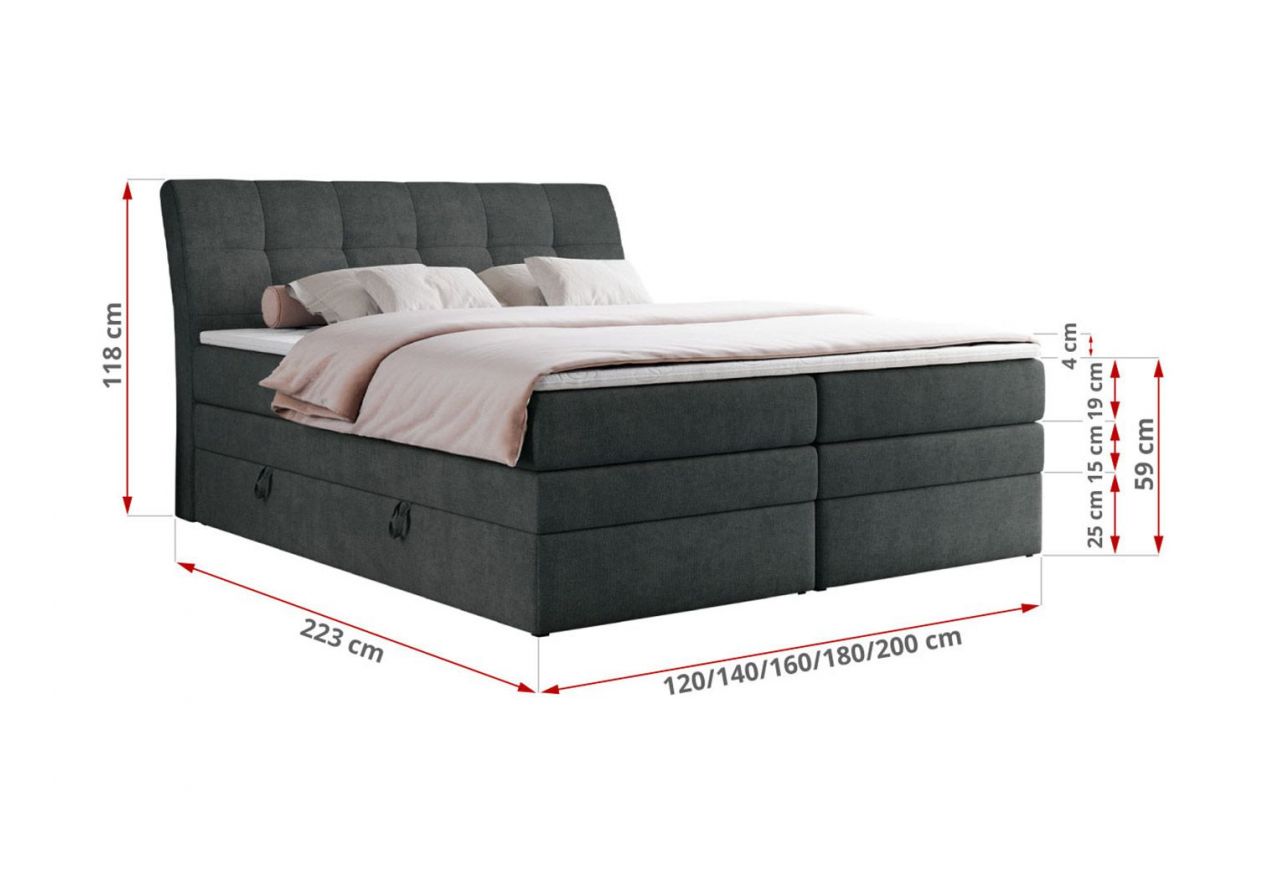 Łóżko kontynentalne GOLD 10 KING 160x200 - H3 - ciemnoszary, struktura