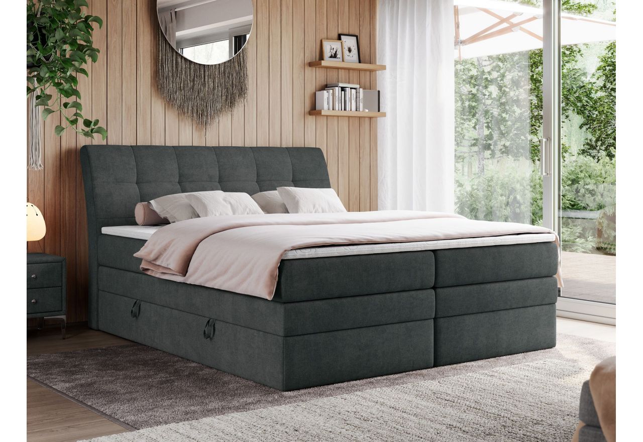 Łóżko kontynentalne GOLD 10 KING 180x200 - H4 - ciemnoszary, struktura