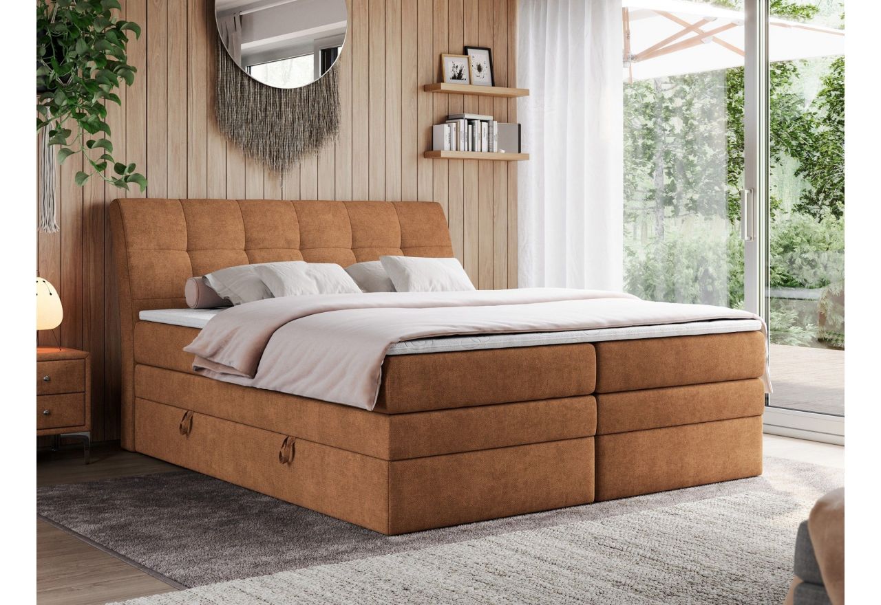 Łóżko kontynentalne GOLD 10 KING 140x200 - H3 - pomarańczowy, struktura