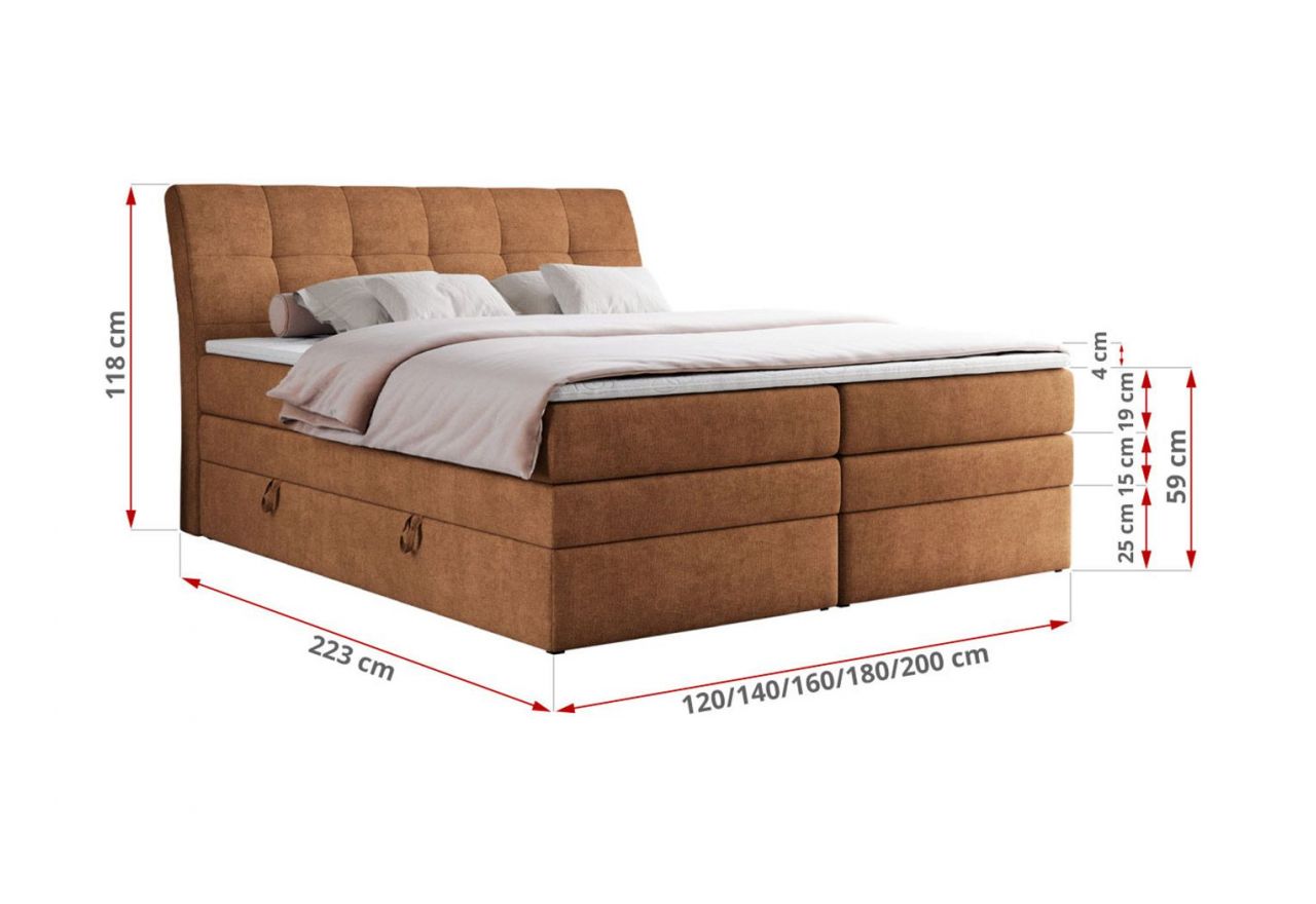 Łóżko kontynentalne GOLD 10 KING 120x200 - H4 - pomarańczowy, struktura