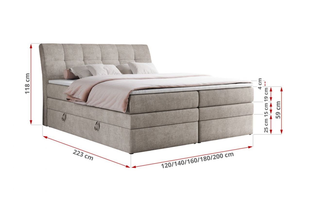 Łóżko kontynentalne GOLD 10 KING 180x200 - H3 - beżowy, struktura