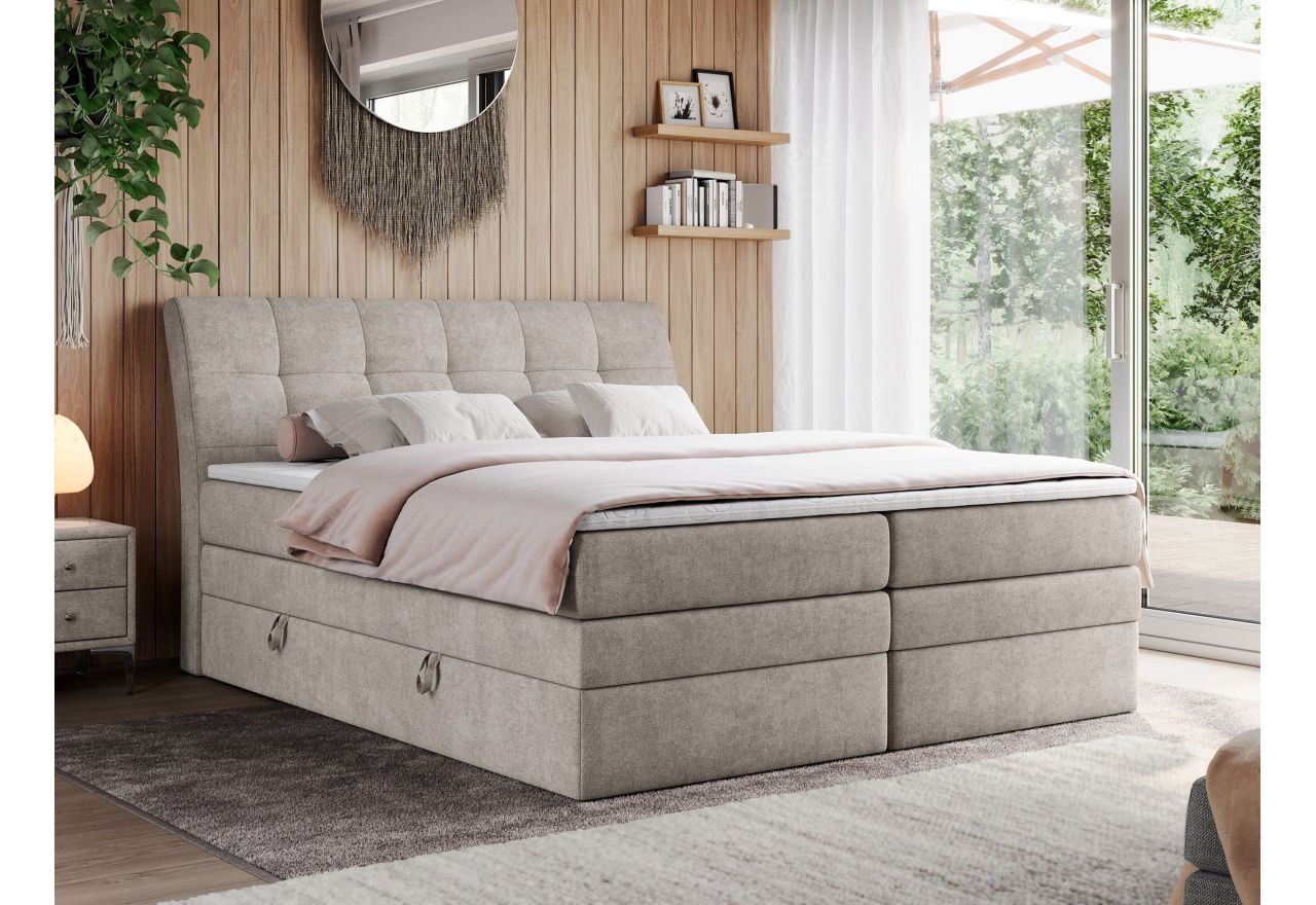 Łóżko kontynentalne GOLD 10 KING 140x200 - H4 - beżowy, struktura