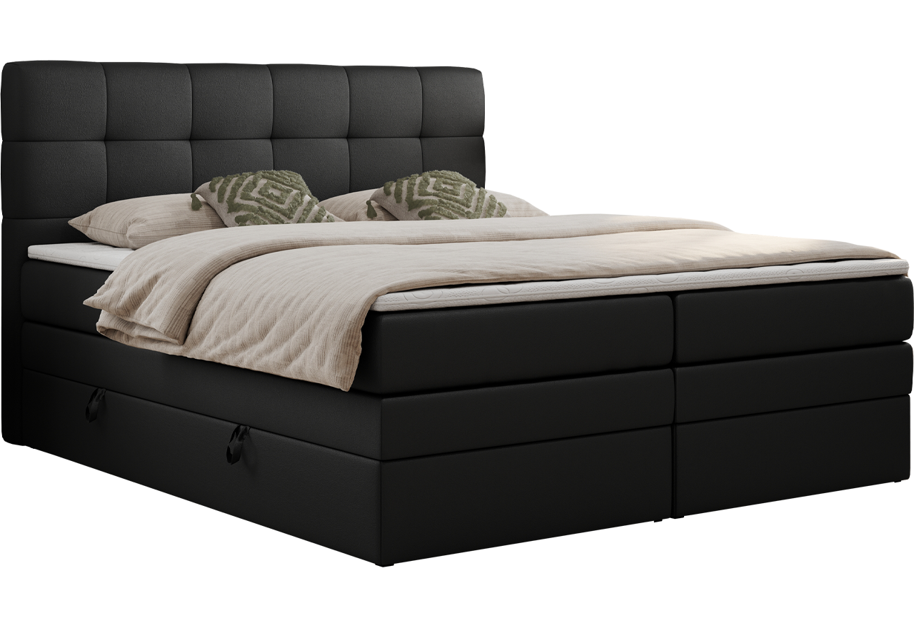 Łóżko kontynentalne LUKA KING 200x200 - H3 - czarny, ekoskóra