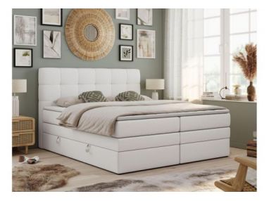 Łóżko kontynentalne LUKA KING 120x200 - H3 - biały, ekoskóra