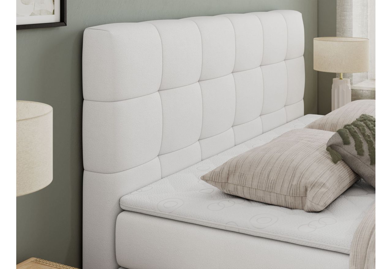 Łóżko kontynentalne LUKA KING 140x200 - H3 - biały, ekoskóra