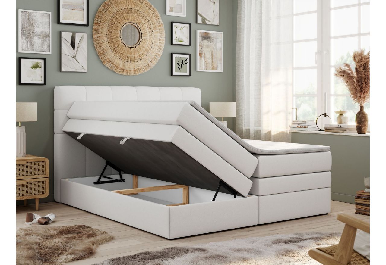 Łóżko kontynentalne LUKA KING 180x200 - H3 - biały, ekoskóra