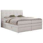 Łóżko kontynentalne LUKA KING 180x200 - H3 - biały, ekoskóra