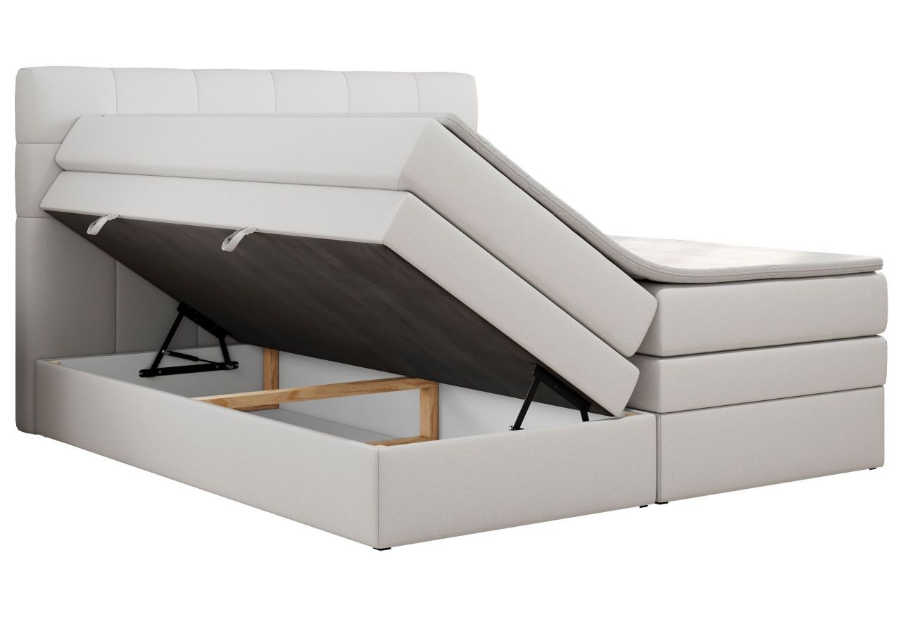 Łóżko kontynentalne LUKA KING 160x200 - H4 - biały, ekoskóra