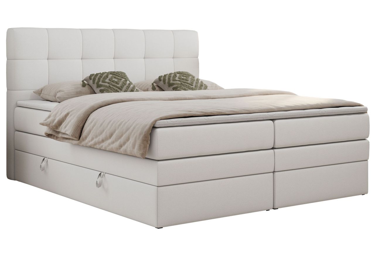 Łóżko kontynentalne LUKA KING 200x200 - H4 - biały, ekoskóra