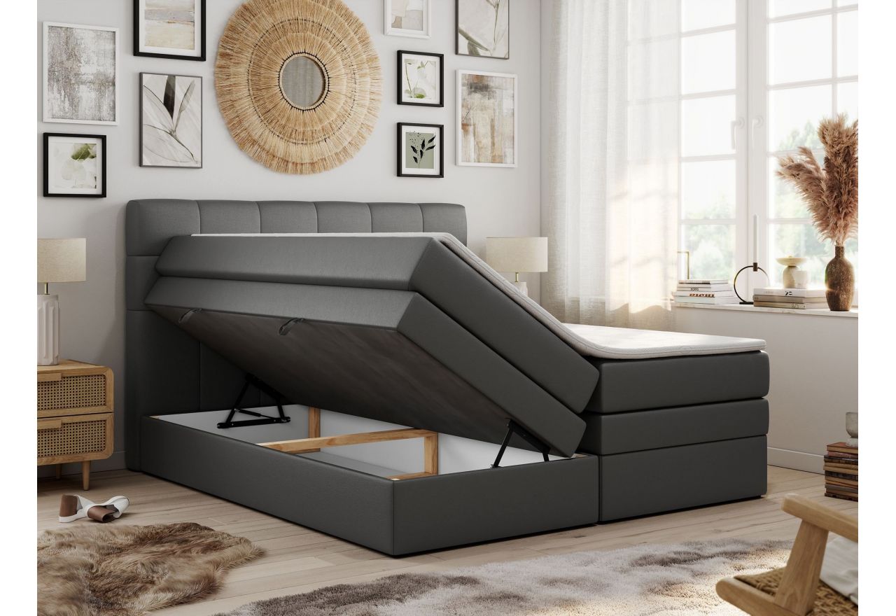 Łóżko kontynentalne LUKA KING 160x200 - H3 - szary, ekoskóra